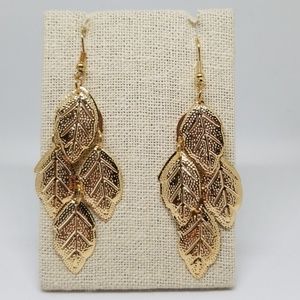Gold Tone Dangle Leaf Earrings